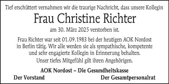 Traueranzeige von Christine Richter von Tagesspiegel