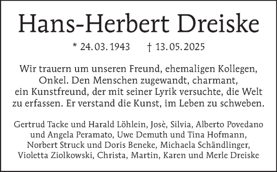 Traueranzeige von Hans-Herbert Dreiske von Tagesspiegel
