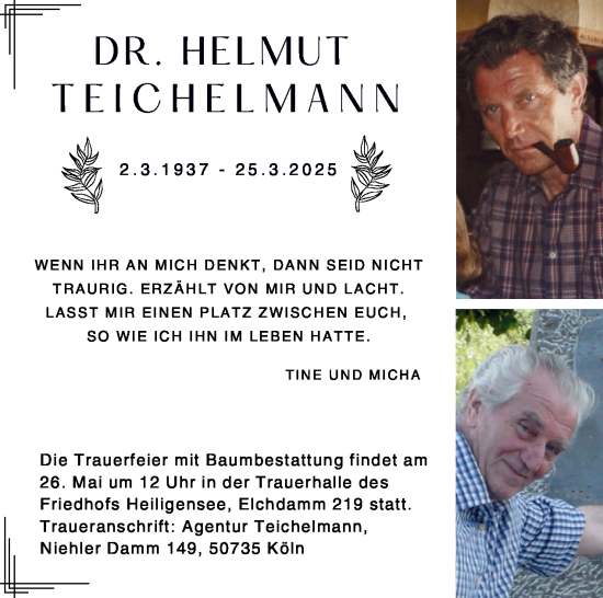 Traueranzeige von Helmut Teichelmann von Tagesspiegel