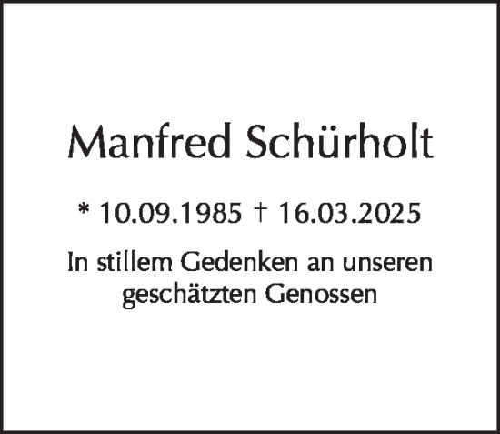 Traueranzeige von Manfred Schürholt von Tagesspiegel