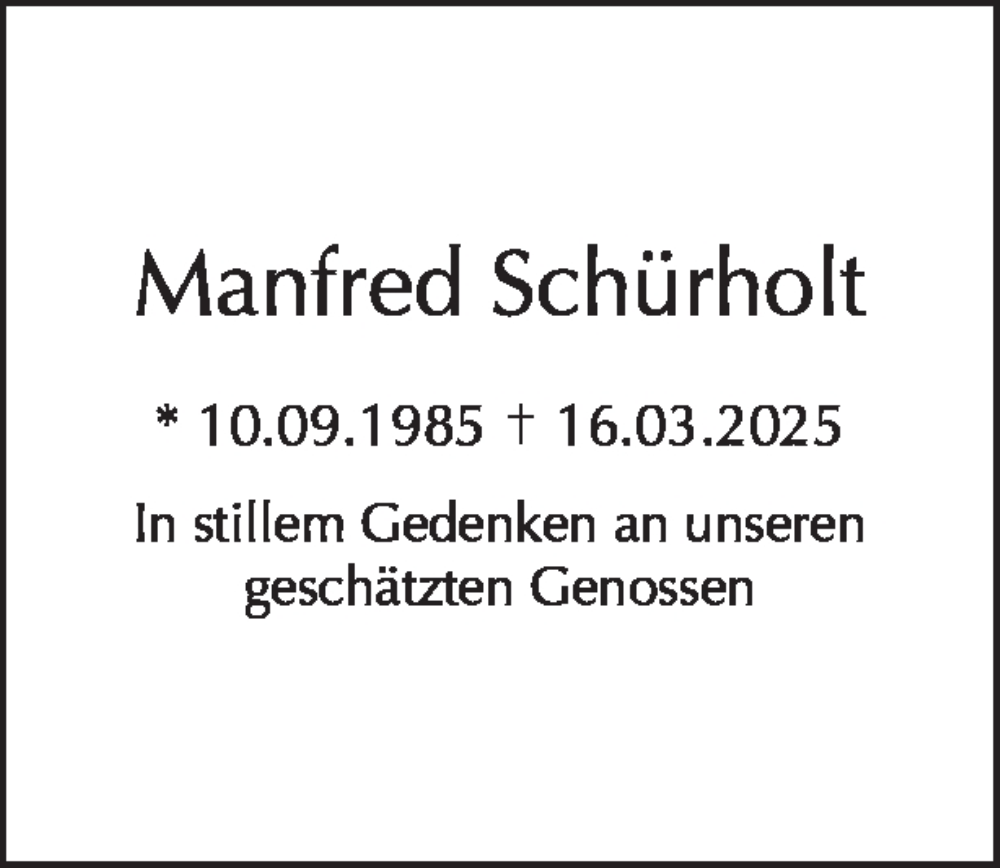  Traueranzeige für Manfred Schürholt vom 07.05.2025 aus Tagesspiegel