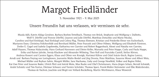Traueranzeige von Margot Friedländer von Tagesspiegel