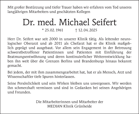 Traueranzeige von Michael Seifert von Tagesspiegel