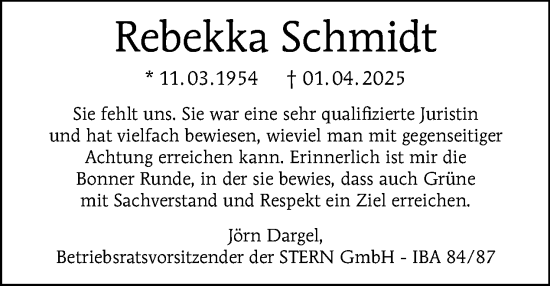 Traueranzeige von Rebekka Schmidt von Tagesspiegel