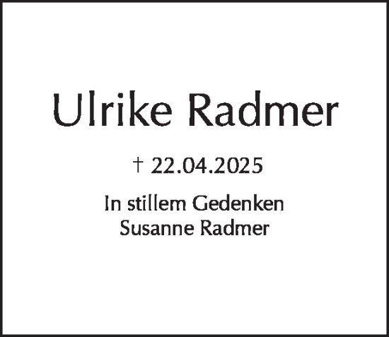 Traueranzeige von Ulrike Radmer von Tagesspiegel