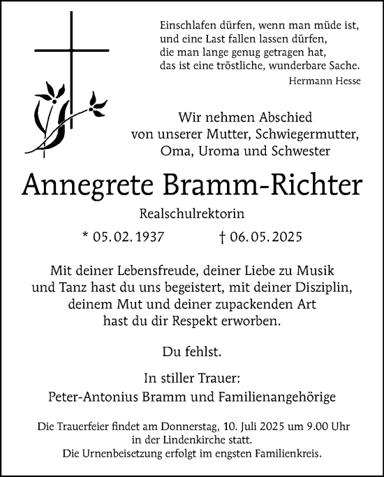 Traueranzeige von Annegrete Bramm-Richter von Tagesspiegel