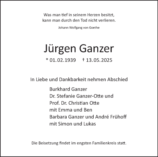 Traueranzeige von Jürgen Ganzer von Tagesspiegel
