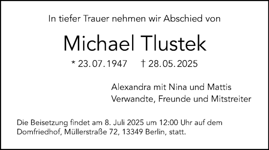 Traueranzeige von Michael Tlustek von Tagesspiegel