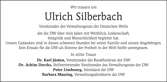 Traueranzeige von Ulrich Silberbach von Tagesspiegel