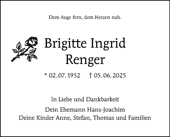 Traueranzeige von Brigitte Ingrid Renger von Tagesspiegel