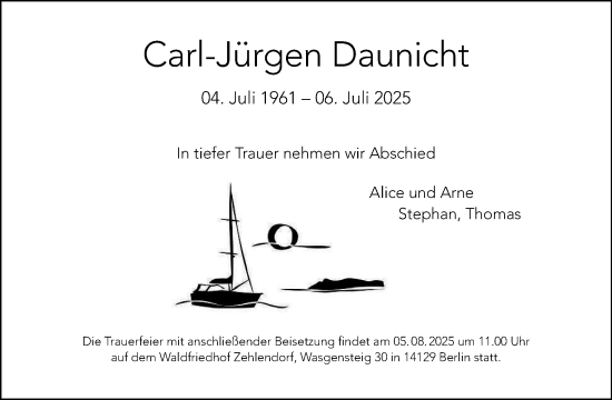 Traueranzeige von Carl-Jürgen Daunicht von Tagesspiegel