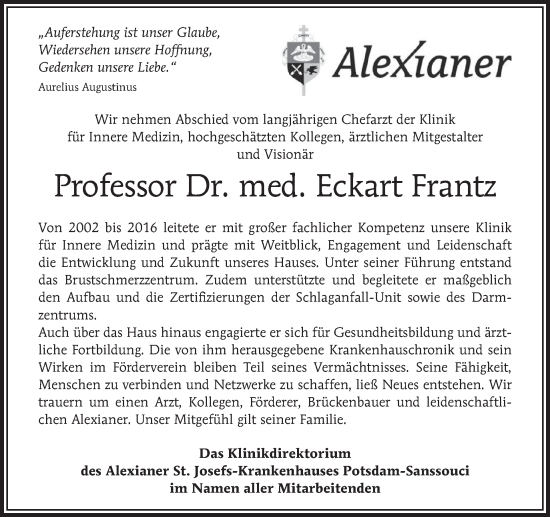 Traueranzeige von Eckart Frantz von Tagesspiegel