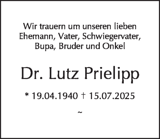 Traueranzeige von Lutz Prielipp von Tagesspiegel