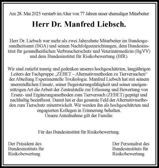 Traueranzeige von Manfred Liebsch von Tagesspiegel