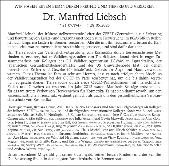 Traueranzeige von Manfred Liebsch von Tagesspiegel