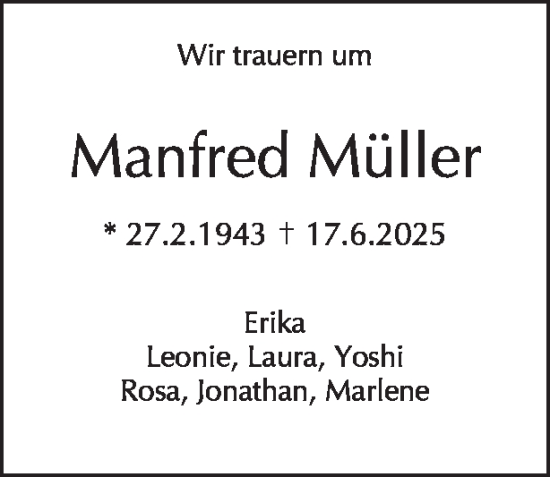 Traueranzeige von Manfred Müller von Tagesspiegel