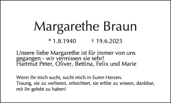 Traueranzeige von Margarethe Braun von Tagesspiegel