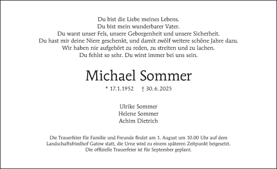 Traueranzeige von Michael Sommer von Tagesspiegel