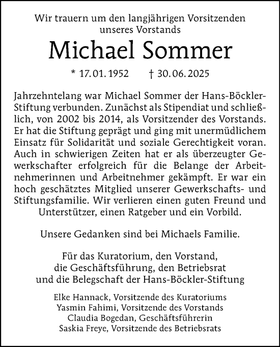 Traueranzeige von Michael Sommer von Tagesspiegel