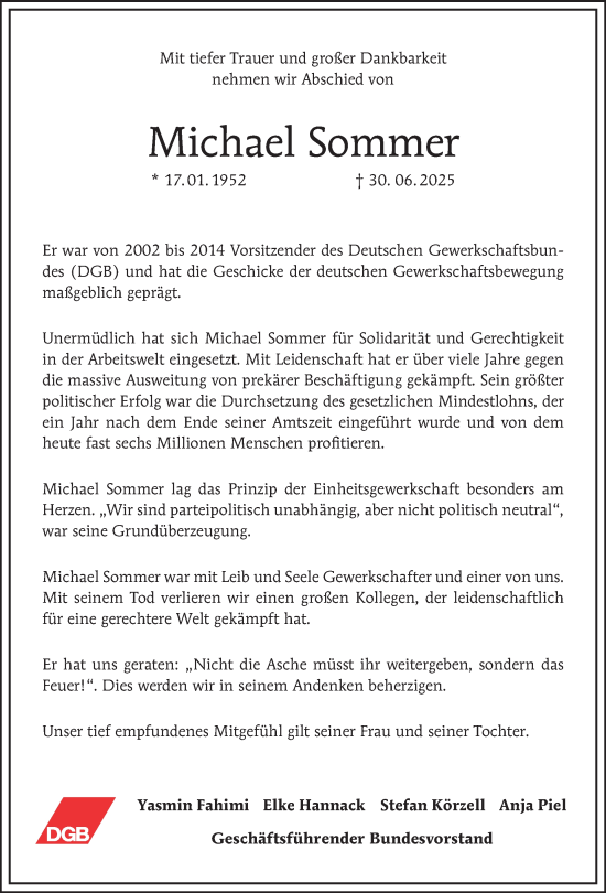 Traueranzeige von Michael Sommer von Tagesspiegel