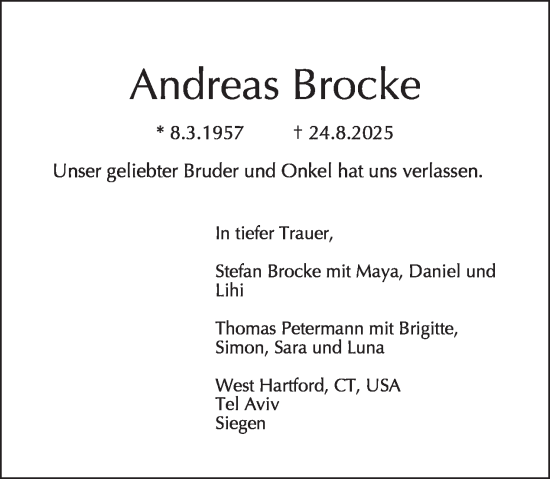 Traueranzeige von Andreas Brocke von Tagesspiegel