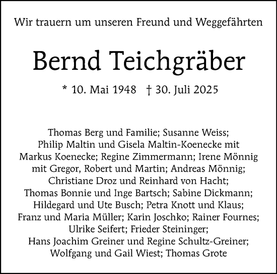 Traueranzeige von Bernd Teichgräber von Tagesspiegel