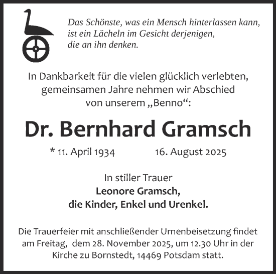 Traueranzeige von Bernhard Gramsch von Tagesspiegel