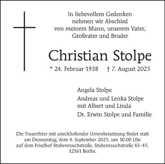 Traueranzeige von Christian Stolpe von Tagesspiegel