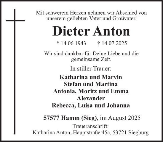 Traueranzeige von Dieter Anton von Tagesspiegel