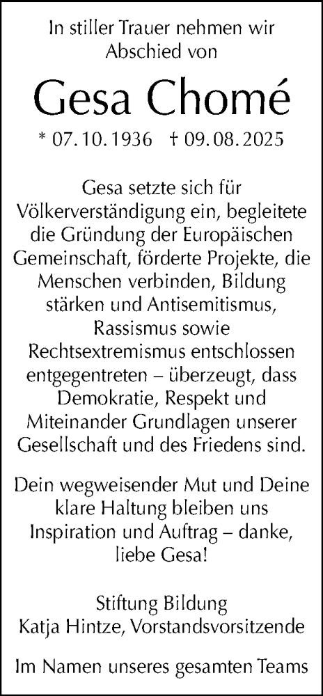 Traueranzeige von Gesa Chomé von Tagesspiegel