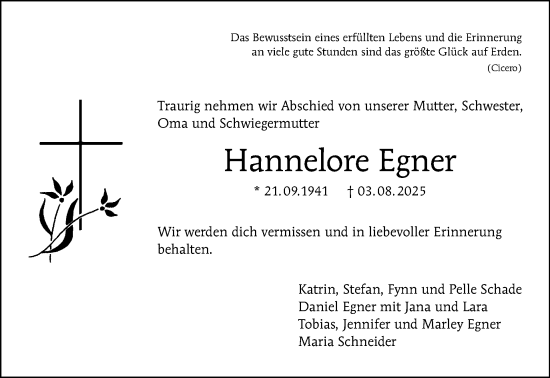 Traueranzeige von Hannelore Egner von Tagesspiegel