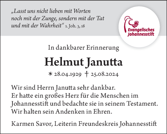 Traueranzeige von Helmut Janutta von Tagesspiegel