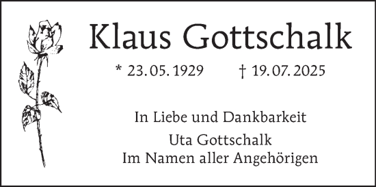 Traueranzeige von Klaus Gottschalk von Tagesspiegel