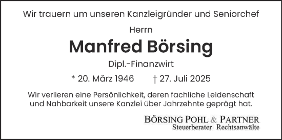 Traueranzeige von Manfred Börsing von Tagesspiegel