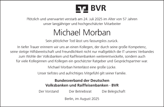 Traueranzeige von Michael Morban von Tagesspiegel
