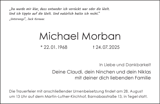 Traueranzeige von Michael Morban von Tagesspiegel