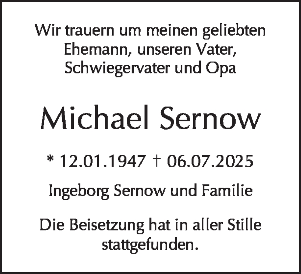  Traueranzeige für Michael Sernow vom 16.08.2025 aus Tagesspiegel