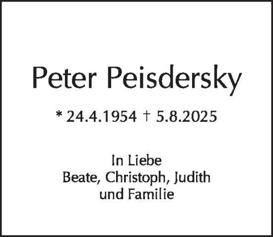 Traueranzeige von Peter Peisdersky von Tagesspiegel