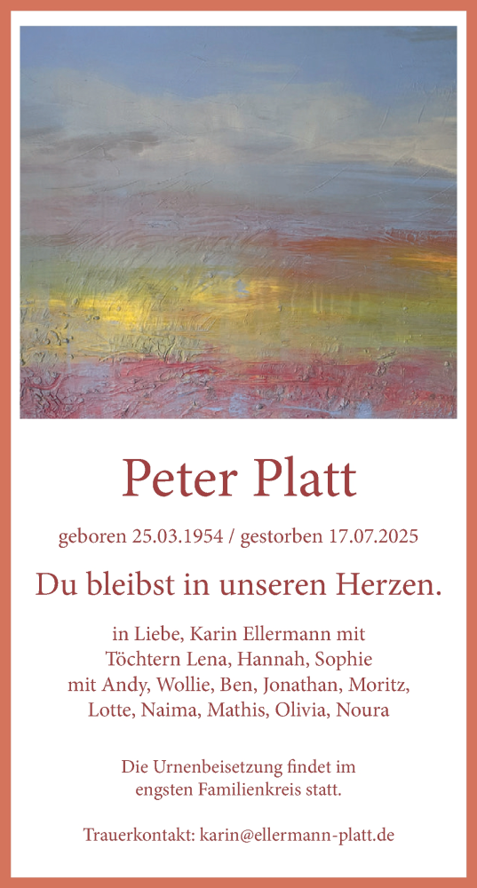 Traueranzeige von Peter Platt von Tagesspiegel