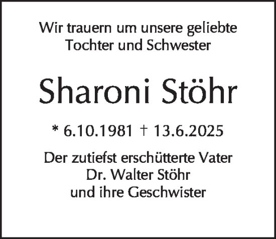 Traueranzeige von Sharoni Stöhr von Tagesspiegel