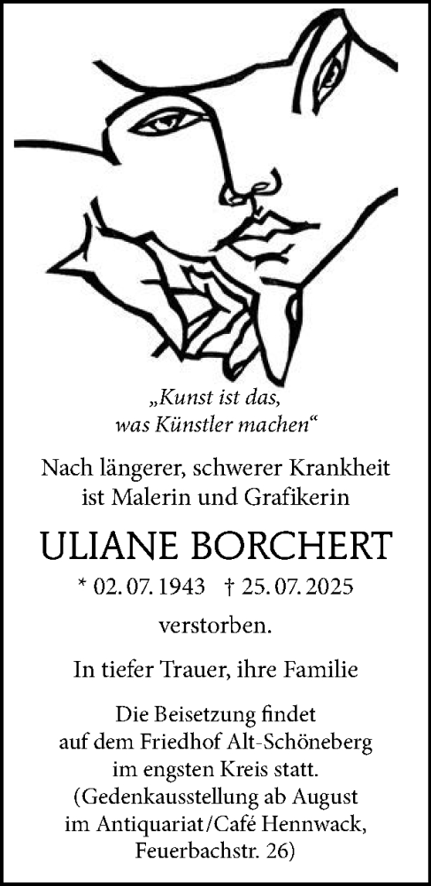  Traueranzeige für Uliane Borchert vom 09.08.2025 aus Tagesspiegel