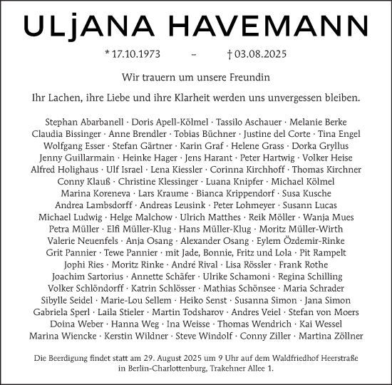 Traueranzeige von Uljana Havemann von Tagesspiegel
