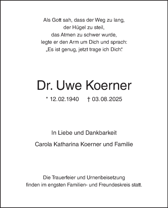 Traueranzeige von Uwe Koerner von Tagesspiegel