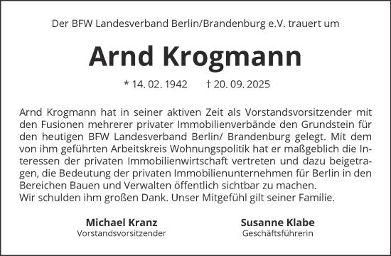 Traueranzeige von Arnd Krogmann von Tagesspiegel