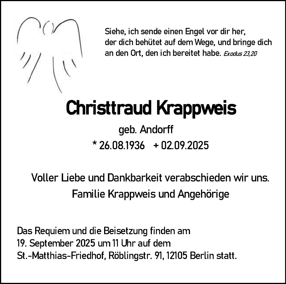  Traueranzeige für Christtraud Krappweis vom 13.09.2025 aus Tagesspiegel