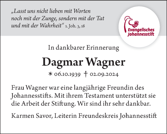 Traueranzeige von Dagmar Wagner von Tagesspiegel