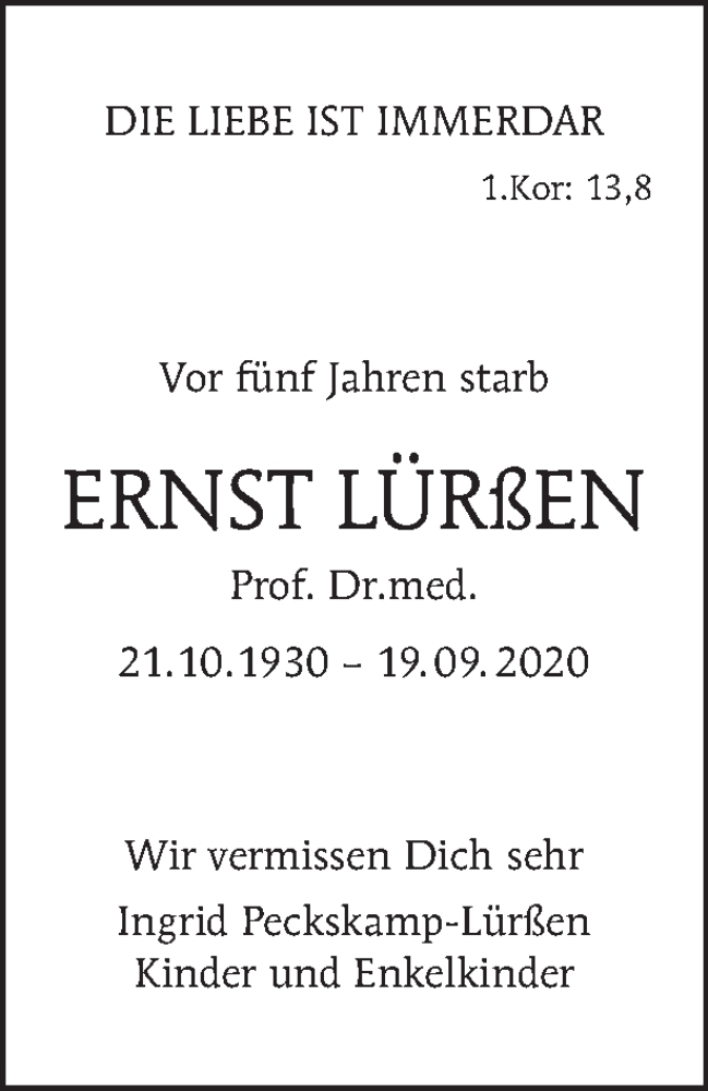  Traueranzeige für Ernst Lürßen vom 20.09.2025 aus Tagesspiegel