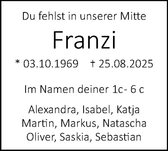 Traueranzeige von Franzi  von Tagesspiegel