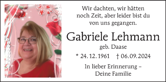 Traueranzeige von Gabriele Lehmann von Tagesspiegel