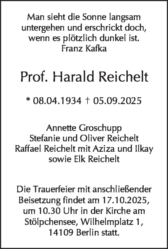 Traueranzeige von Harald Reichelt von Tagesspiegel